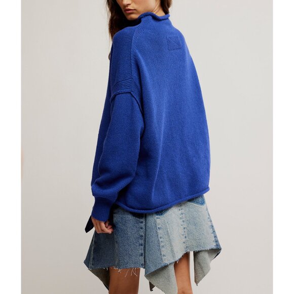 🆕 FREE PEOPLE We The Free Torres Roll Neck Sweater / Skipper Blue - Picture 2 of 6